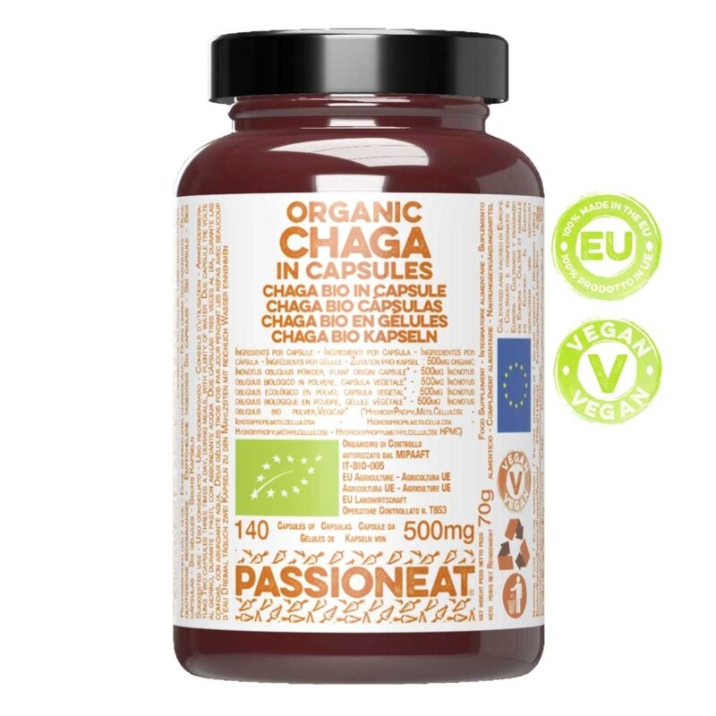 Chaga Inonotus obliquus fungo europeo Bio in capsule veg - 140 capsule da 500mg